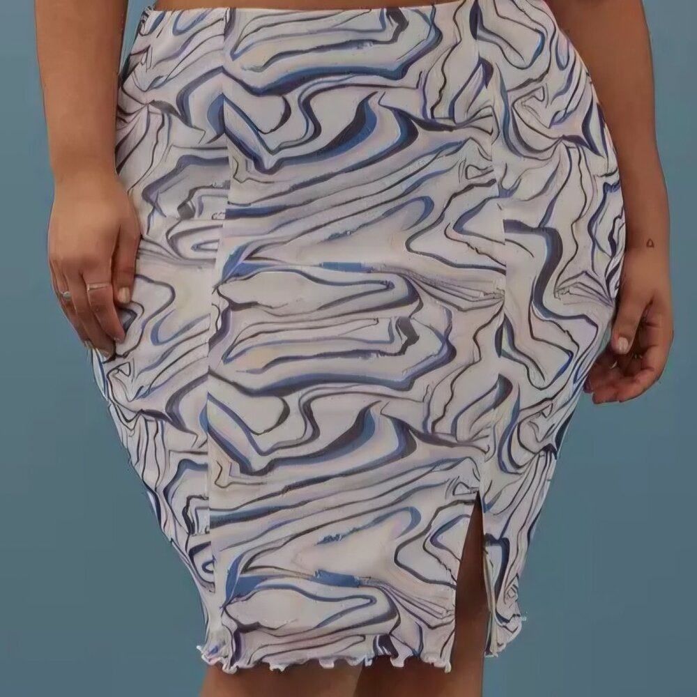Torrid Festi 3 3X 22-24 Marble Print Mesh Midi Slit Skirt Lightweight Summer